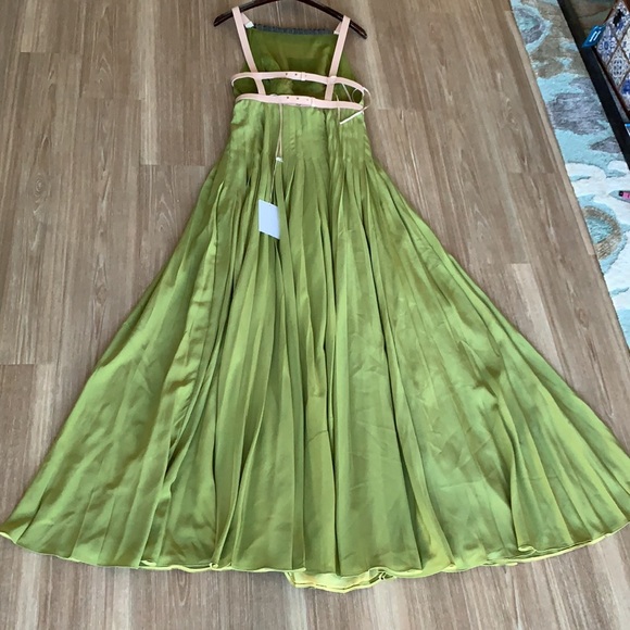 Valentino made in Italy lime green silk leather straps size 40(6) maxi dress - Picture 7 of 17